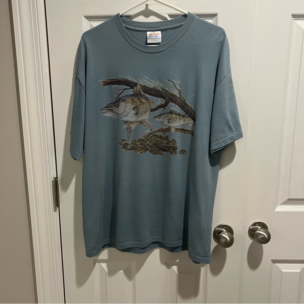 Hanes Teal Vintage Graphic Tee with Nature Design